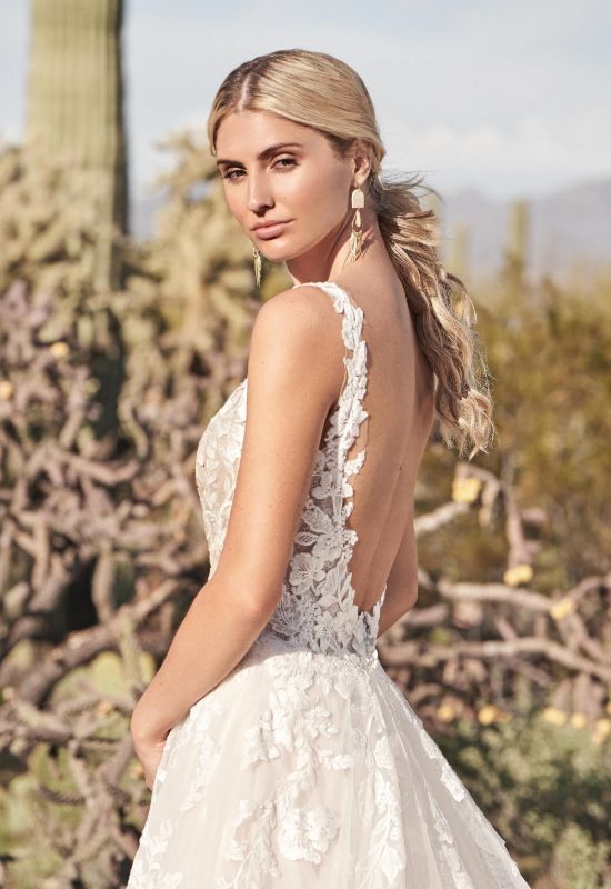Lei illusion neck lace wedding dress by Lillian West at Love it at Stella's Bridal in Westminster, Maryland bridal shop