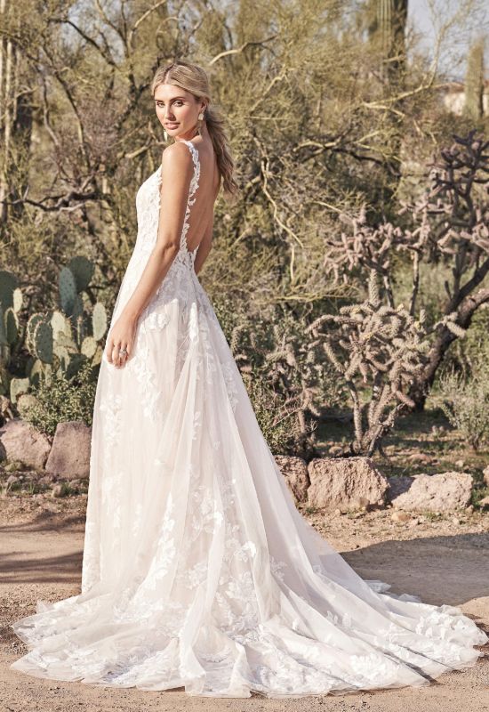 Lei illusion neck lace wedding dress by Lillian West at Love it at Stella's Bridal in Westminster, Maryland bridal shop