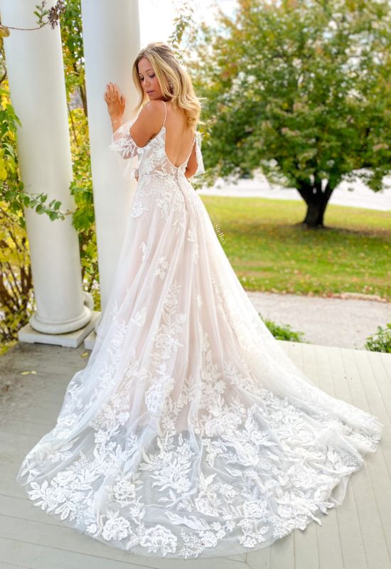 Sole wedding dress with lace details at Love it at Stella's Bridal in Westminster, Maryland bridal shop