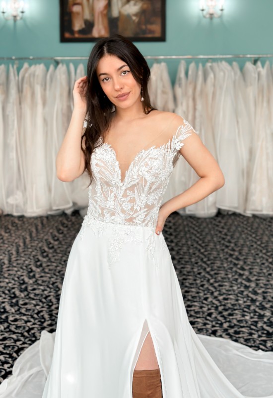 Love it at Stellas Exclusive Collection Shyla Chiffon Skirt Wedding Dress at Love it at Stellas Bridal Shop in Westminster MD
