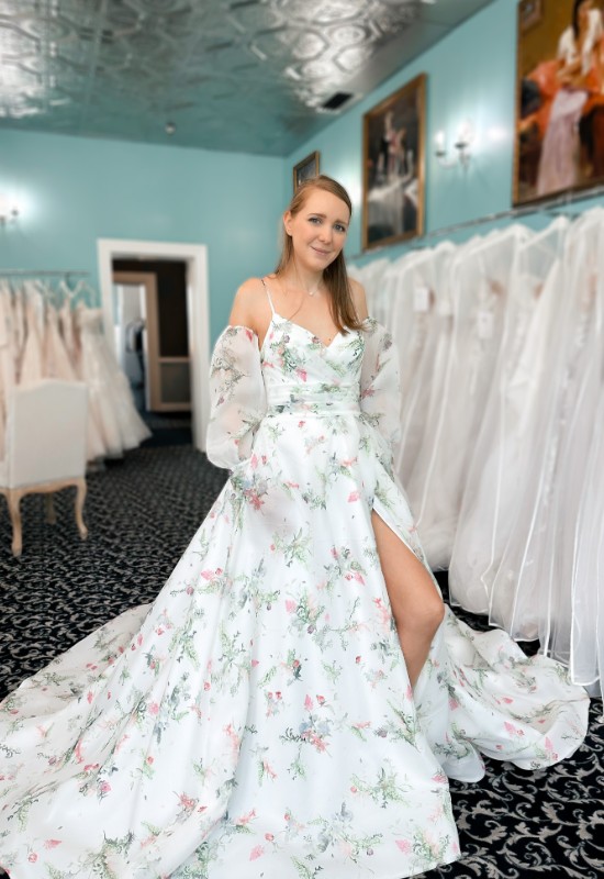 Love it at Stellas Exclusive Collection Floral Print Wedding Dress at Love it at Stellas Bridal Shop in Westminster MD