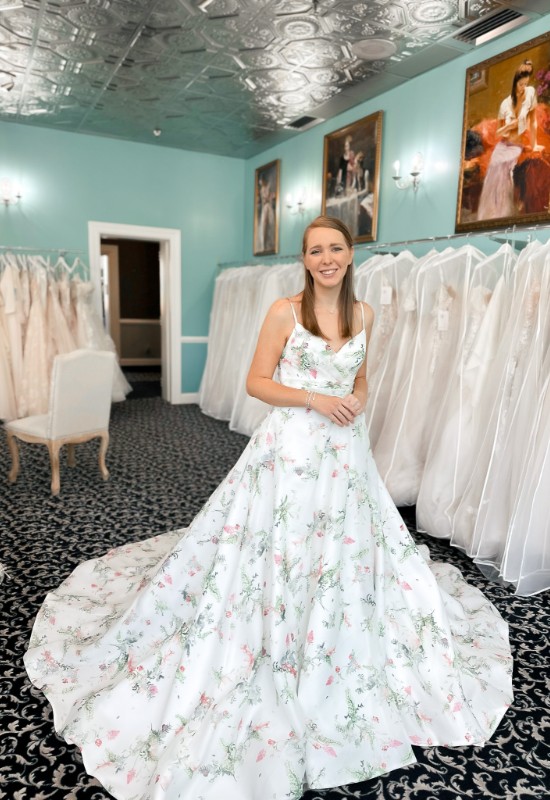 Love it at Stellas Exclusive Collection Floral Print Wedding Dress at Love it at Stellas Bridal Shop in Westminster MD