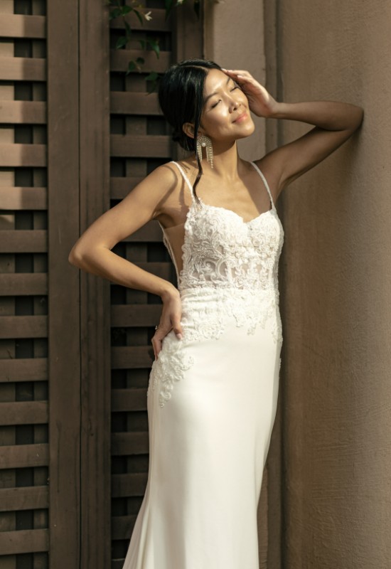 Stella York Style 7531 fitted crepe wedding dress at Love it at Stellas Bridal Shop in Westminster MD