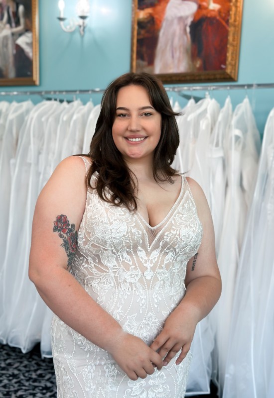 Love it at Stellas Exclusive Fitted Plus Size Wedding Dress at Love it at Stellas Bridal Shop in Westminster MD