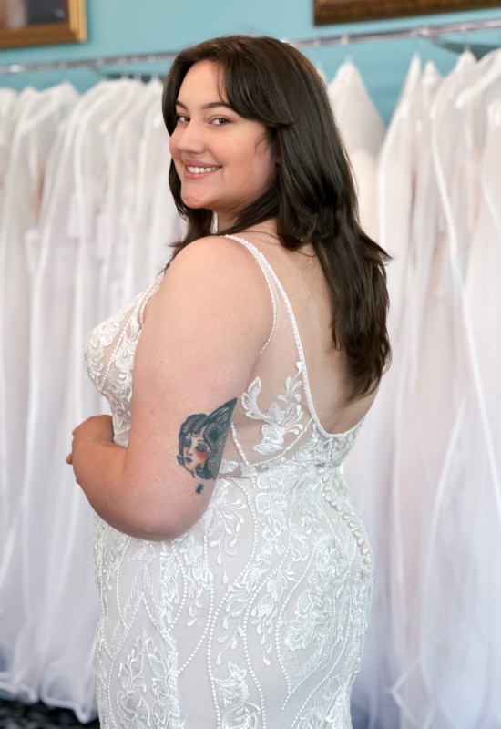 Love it at Stellas Exclusive Fitted Plus Size Wedding Dress at Love it at Stellas Bridal Shop in Westminster MD