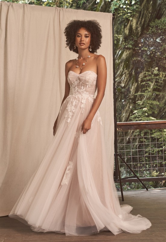 Lillian West Style 66293 English Net A-line Wedding Dress with Detachable Puff Sleeves at Love it at Stellas Bridal Shop in Westminster MD
