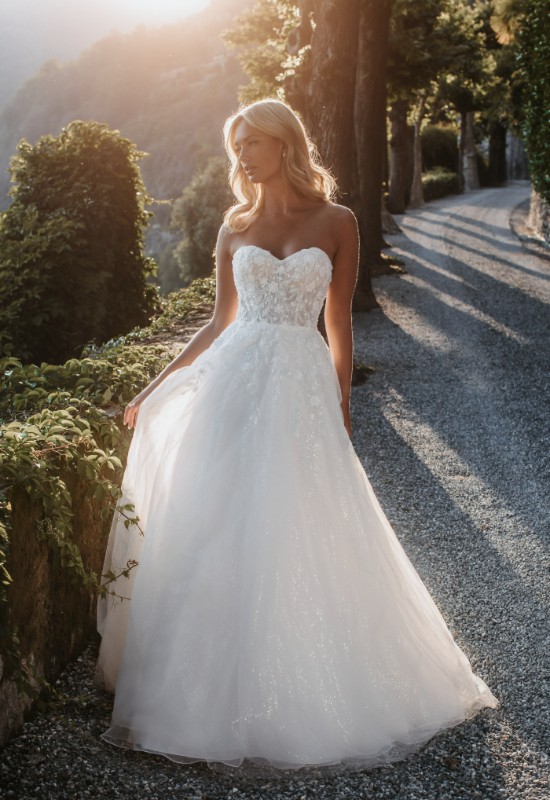 Abella Bridal by Allure Bridals E403 Elara Sparkly Strapless ballgown at love it at stellas bridal shop in westminster MD
