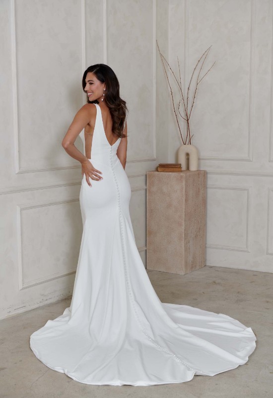 Serene by Madi Lane Flynn clean wedding dress at love it at stella's bridal in westminster MD