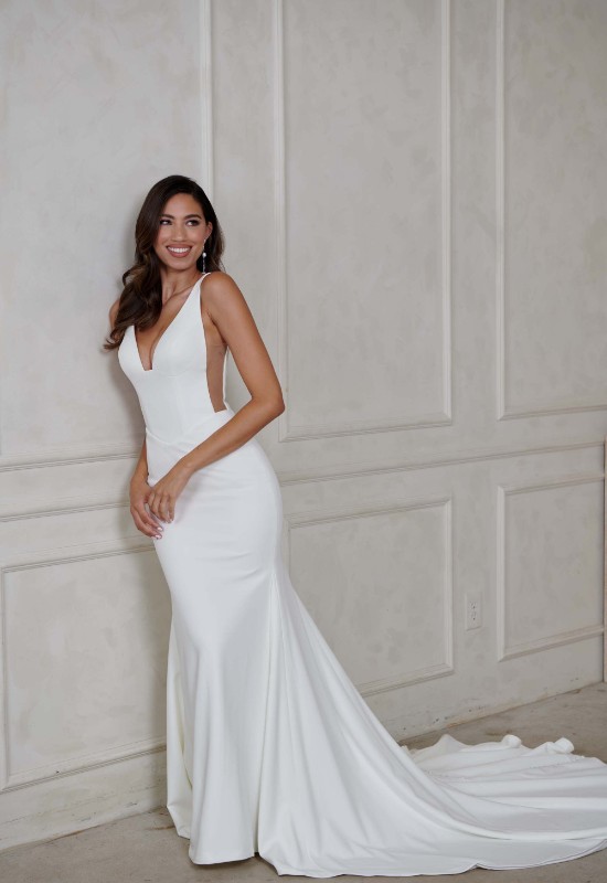 Serene by Madi Lane Flynn clean wedding dress at love it at stella's bridal in westminster MD