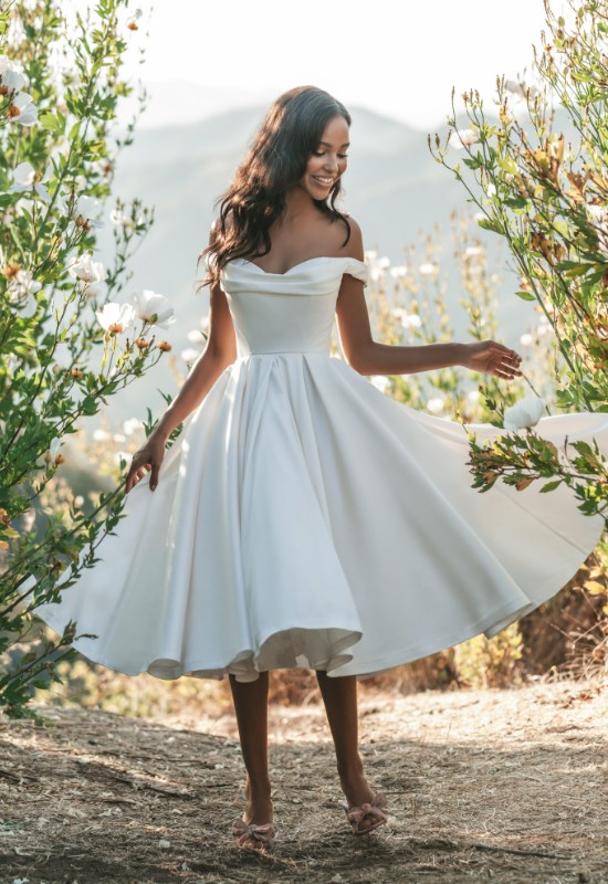 Allure Bridals R3705TL Tea Length Satin Wedding Dress at Love it at Stellas Bridal in Westminster MD