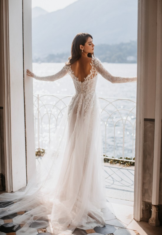 Allure Bridals E415 Mae long sleeve lace wedding dress at love it at stellas bridal shop in westminster MD
