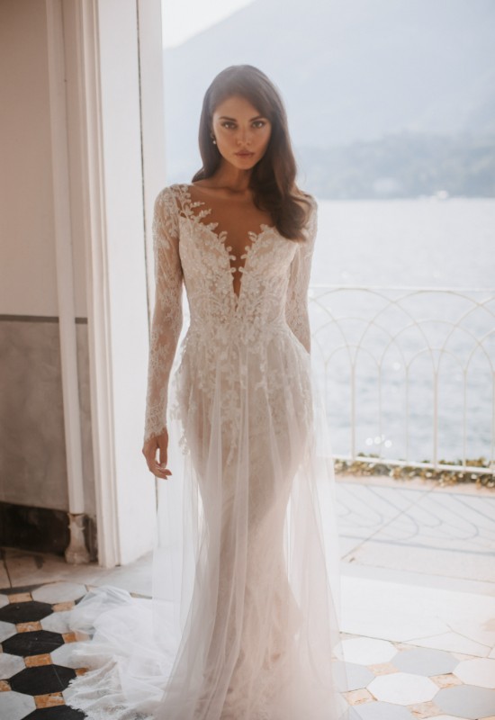 Allure Bridals E415 Mae long sleeve lace wedding dress at love it at stellas bridal shop in westminster MD