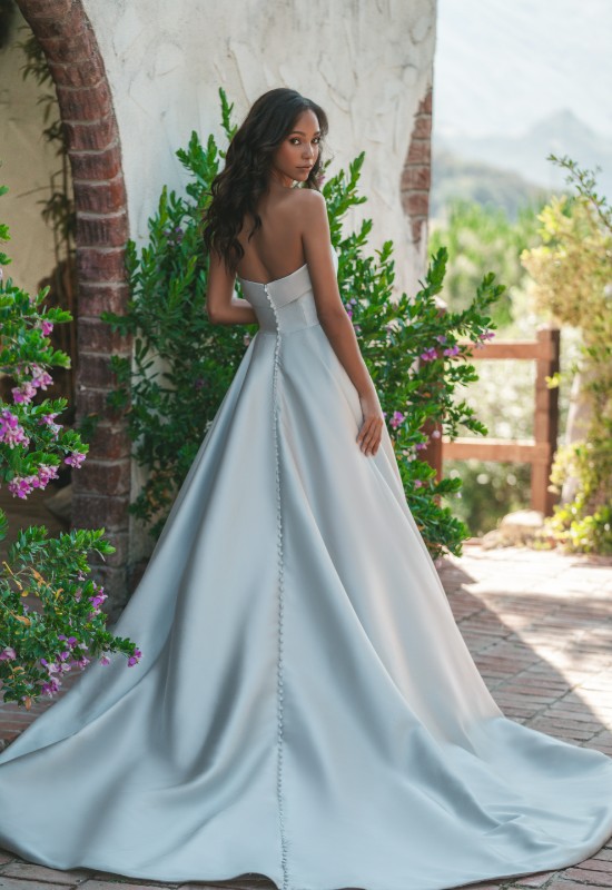 Allure Bridals R3715 fold over neckline satin wedding dress at love it at stellas bridal shop in westminster MD