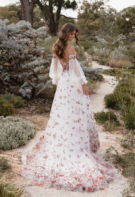 Madi Lane Bridals Season Floral Colored Lace Wedding Dress at Love it at Stellas Bridal in Westminster MD