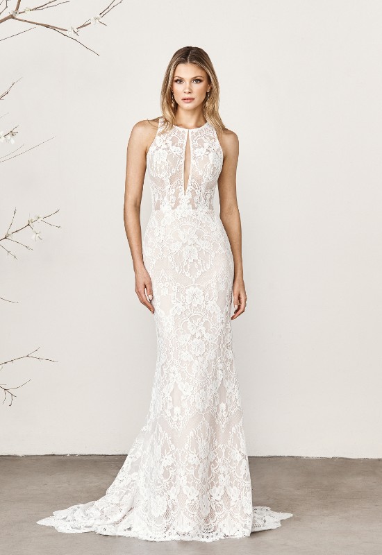 Sincerity Bridal Style 44401 High Neck Halter Fitted Lace Wedding Dress at love it at stellas bridal shop in westminster MD