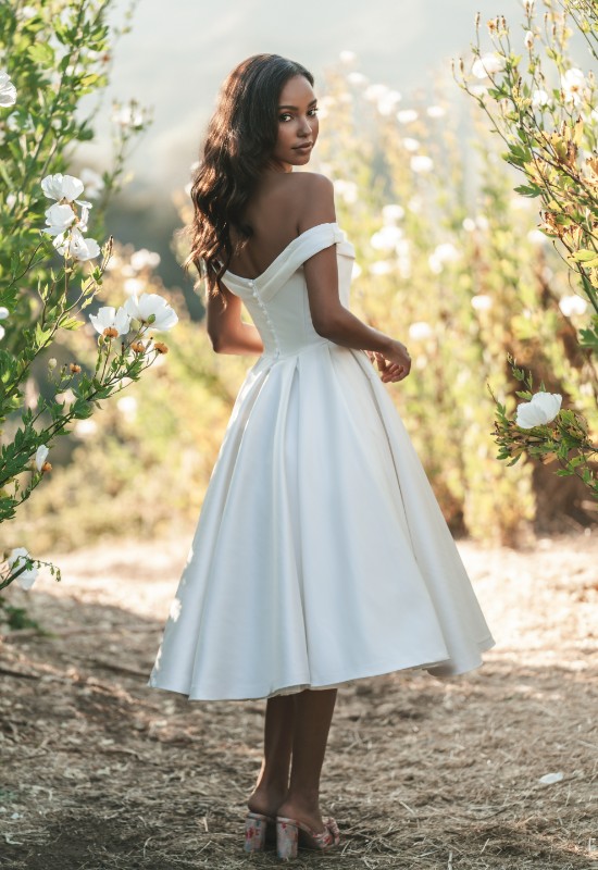 Allure Bridals Little White Dress Collection R3705TL Satin Mini Reception Dress Bridal Shower Dress at Love it at Stellas Bridal Shop in Westminster MD