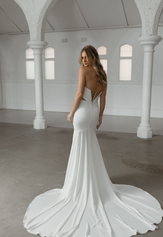 Madi Lane ML24019 Smith crepe fitted wedding dress with cutout details at love it at stellas bridal shop in westminster MD