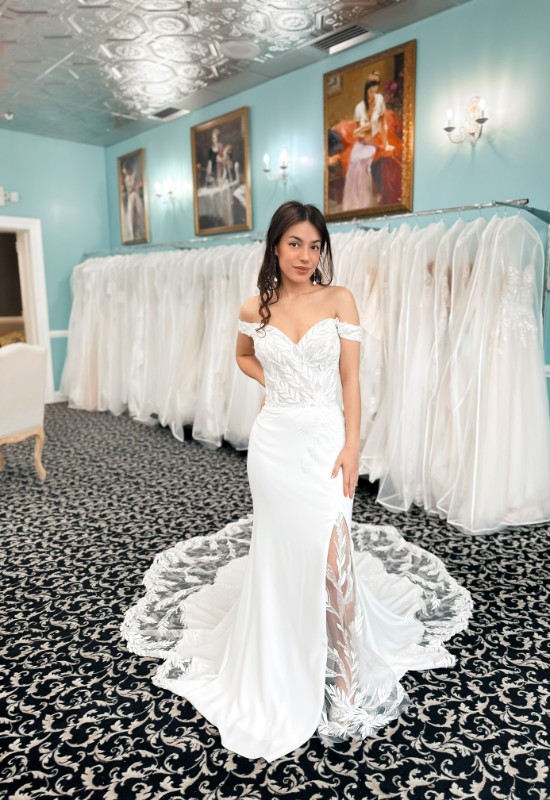 Stellas Collection Steele fitted wedding dress at love it at stellas bridal in westminster MD