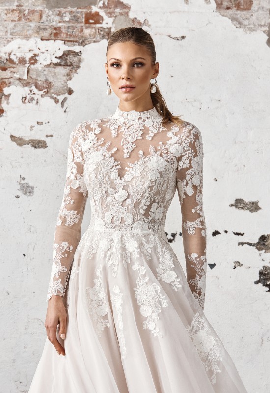 Sincerity Bridal 44404 Long sleeve modest ballgown in lace at love it at stellas bridal shop in westminster MD