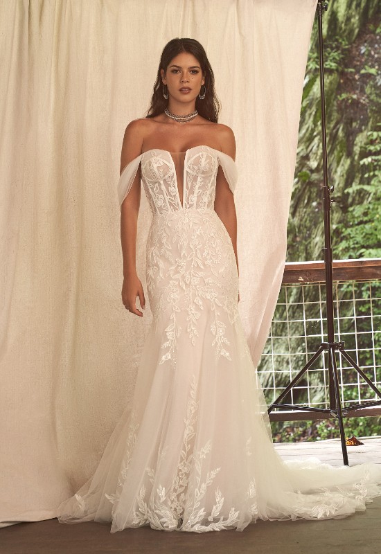 Lillian West 66274 Plus size fitted lace boho wedding dress at love it at stellas bridal in westmisnter MD