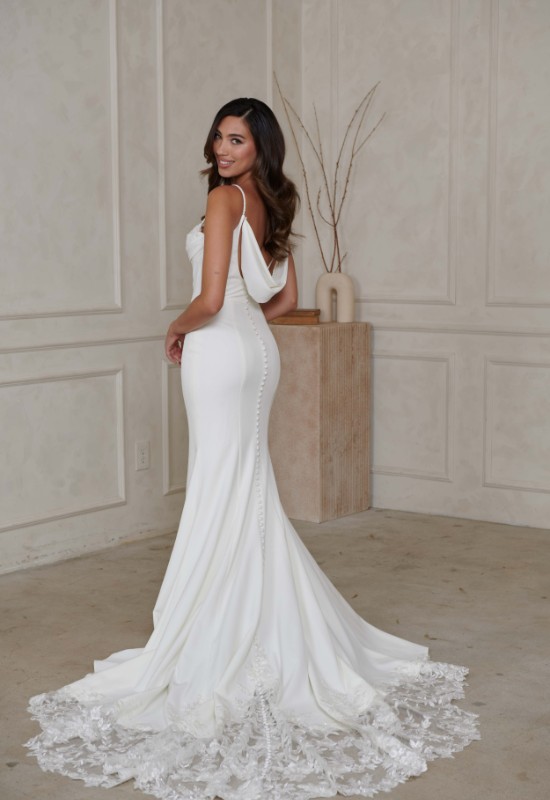Serene by Madi Lane Logan fitted crepe sexy wedding dress from love it at stellas bridal shop in westminster MD