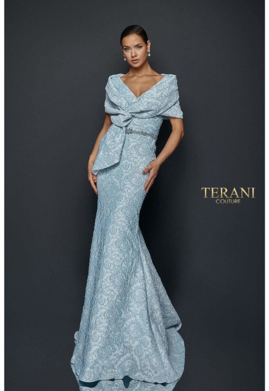Terani Couture Style 1921M0726 Textured brocade mother of the bride formalwear dress at love it at Stella's bridal in westminster MD