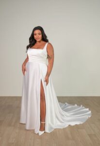 Camila - Stella's Bridal Stella York SY8110 Classic Satin Square Neck Plus Size Wedding Dress at Love it at Stella's Bridal Boutique in Westminster, Maryland