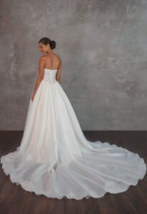 Rhodes - Stella's Bridal Essense of Australia D4351 Beaded Organza Ballgown Kim Kassas Dupe Straight Neckline Wedding Dress at Love it at Stella's Bridal Boutique in Westminster, Maryland