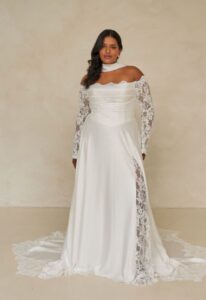 Ward - Stella's Bridal Madi Lane Ward Classic Satin and Lace Pinterest Wedding Dress at love it at stella's bridal boutique in Westminster Maryland