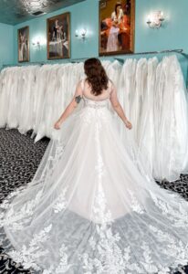 Jayce - Stella's Bridal Love it at Stella's Private Collection square neck flowy boho Wedding Dress at Love it at Stella's Bridal Boutique in Westminster, MD
