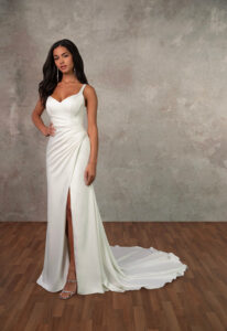 Essense of Australia D4439 Clean rouched fit and flare wedding dress at Love it at Stella's Bridal Shop in Westminster, Maryland