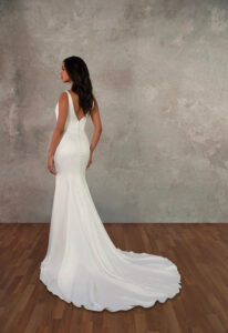 Amber - Stella's Bridal Essense of Australia D4439 Clean rouched fit and flare wedding dress at Love it at Stella's Bridal Shop in Westminster, Maryland