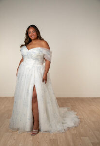 Stella York SY8215 french blue floral organza flowy wedding dress at Love it at Stella's Bridal in Westminster, Maryland