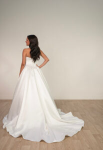 Stella York SY8239 satin and lace basque waist princess wedding dress at Love it at Stella's Bridal in Westminster, Maryland