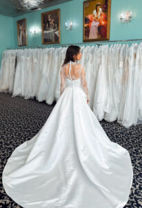 Gabby - Stella's Bridal satin a-line Wedding dress at Love it at Stella's Bridal in Westminster Maryland