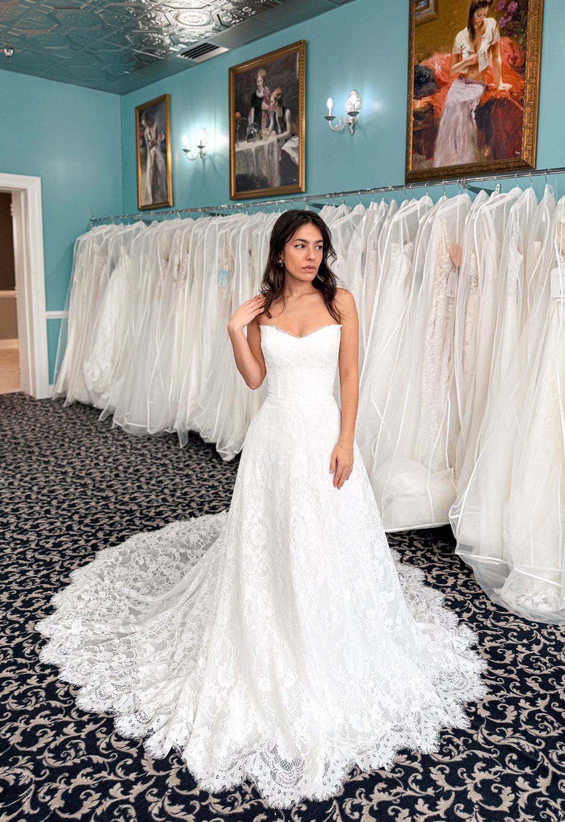 Natasha - Stella's Bridal Natasha Stella's Exclusive Boho Lace A-line Wedding Dress at Love it at Stella's Bridal Shop in Westminster Maryland
