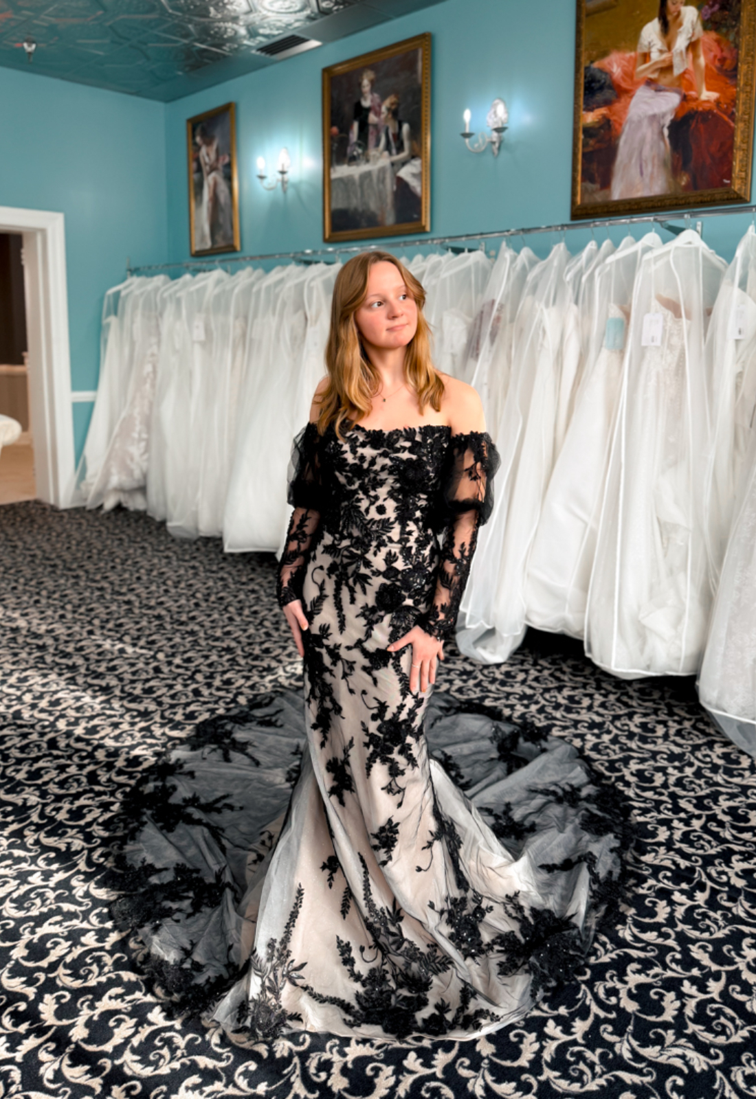 Lysandra - Stella's Bridal Black Wedding Dress Featuring Scoop Neckline and Beaded Lace Designed by the Stella's Collection at Love it at Stella's Bridal in Westminster Maryland