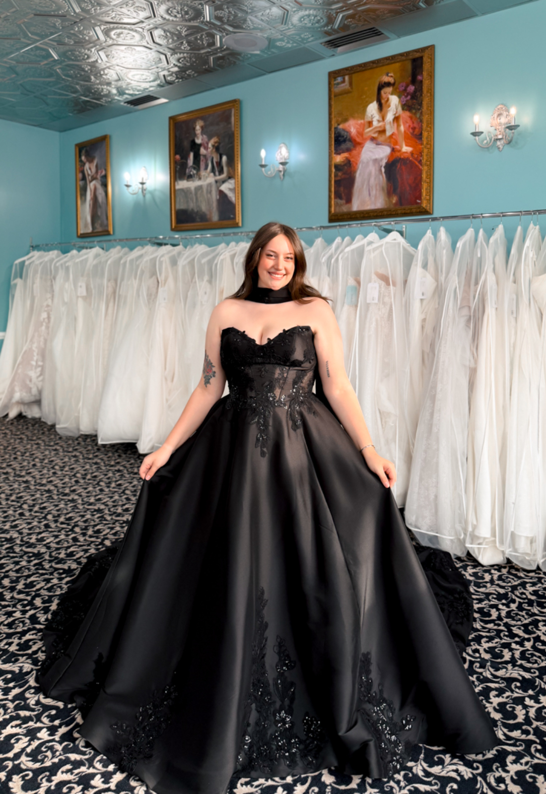 Navani - Stella's Bridal Black Wedding Dress Featuring Black Satin and Beaded Lace Designed by the Stella's Collection at Love it at Stella's Bridal in Westminster Maryland