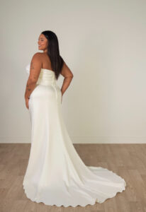 Hareton - Stella's Bridal Stella York SY8347 wedding dress featuring a fitted silhouette with sweetheart neckline, satin skirt, and ruched details. Available at Stella’s Bridal in Westminster, Maryland.