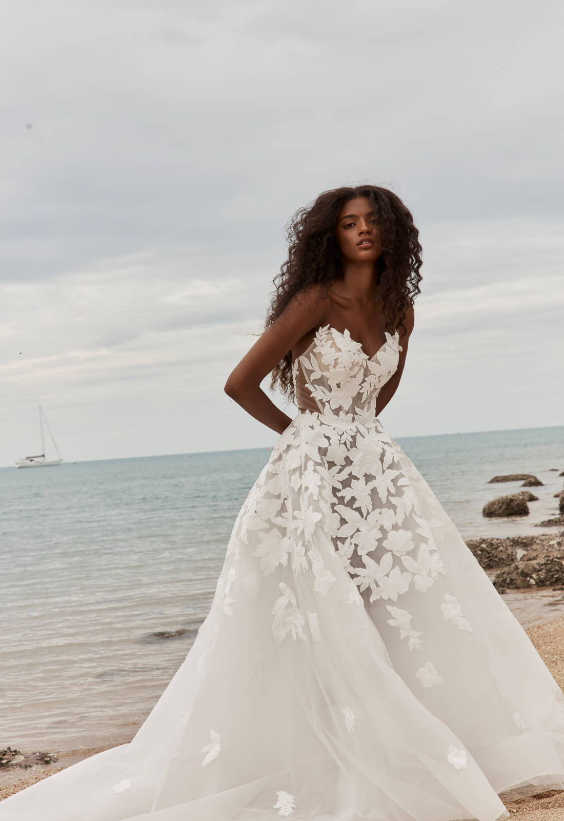 Ombre - Stella's Bridal Madi Lane Ombre wedding dress featuring a ballgown silhouette with cat-eye neckline, organza skirt, and statement lace details. Available at Stella’s Bridal in Westminster, Maryland.