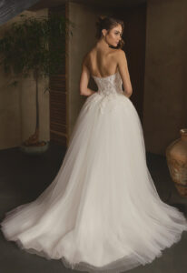 Phaedra - Stella's Bridal Casablanca Phaedra wedding dress featuring a ballgown silhouette with sweetheart neckline, pleated tulle skirt, and lace details. Available at Stella’s Bridal in Westminster, Maryland.