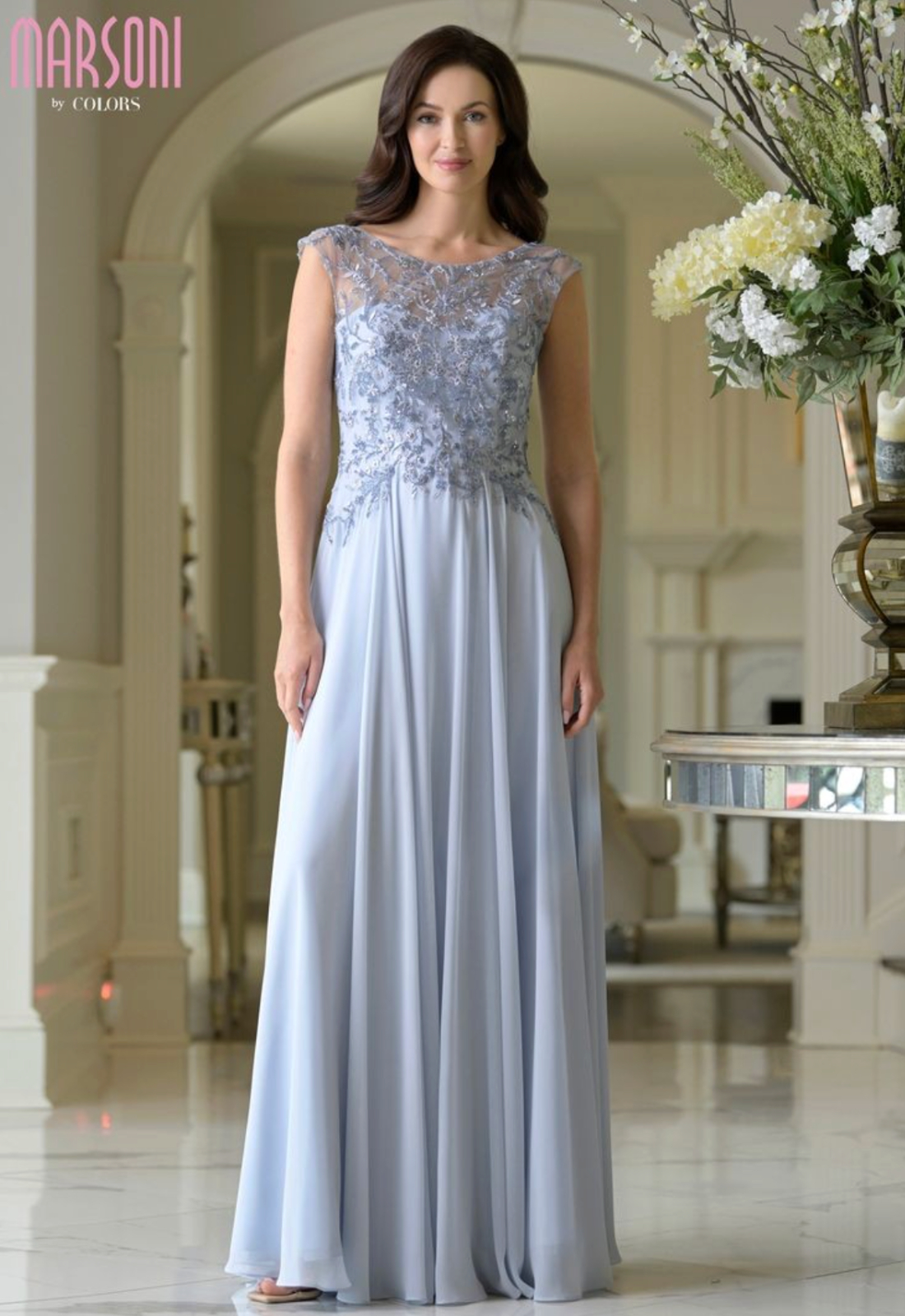 Mother of the bride and groom dress available at Stella’s Bridal in Maryland, featuring an elegant silhouette, flattering fit, and timeless design for a sophisticated wedding day look.