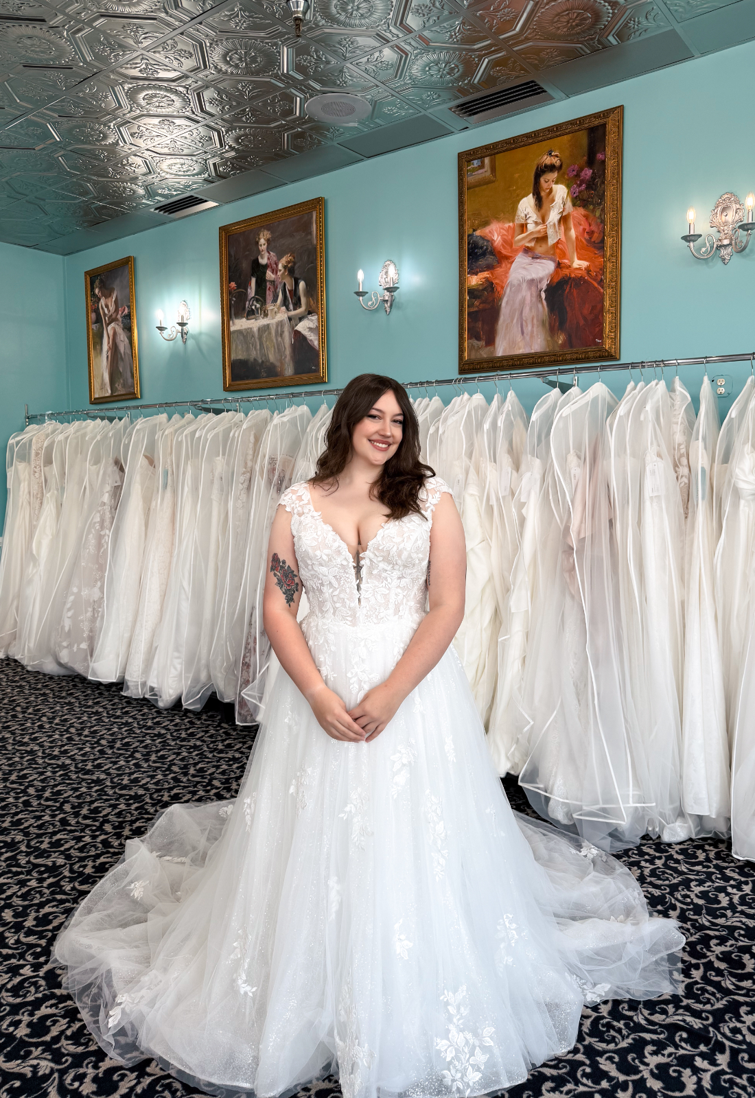 Cordelia - Stella's Bridal Love it at Stella's Exclusive Cordelia wedding dress featuring an a-line silhouette with v-neck neckline, sparkling lace skirt, and cap sleeve details. Available at Stella’s Bridal in Westminster, Maryland.
