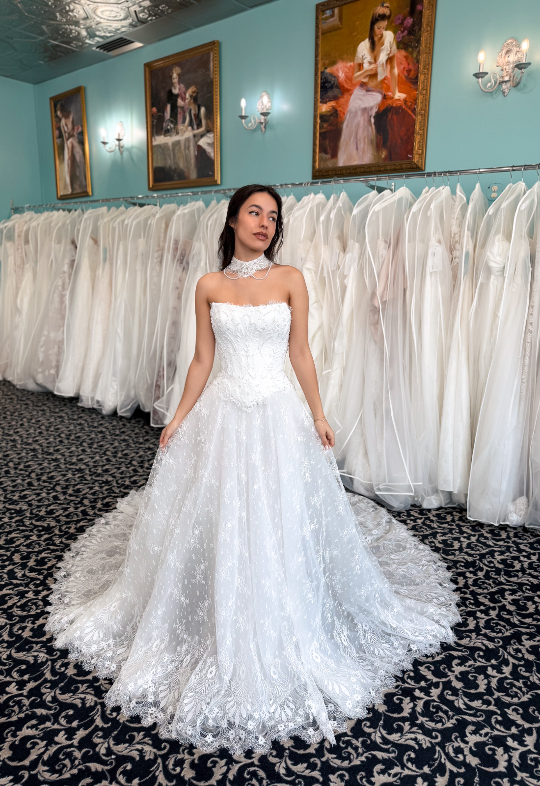 Diana - Stella's Bridal Love it at Stella's Exclusive Diana two-piece wedding dress featuring an a-line silhouette with straight neckline, soft lace skirt, and beaded details. Available at Stella’s Bridal in Westminster, Maryland.