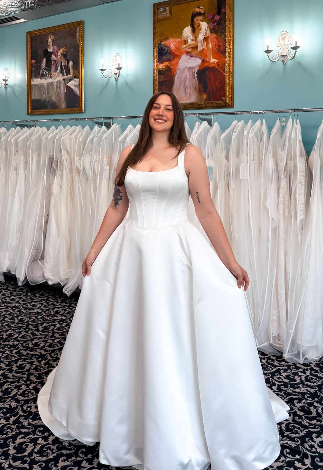 Cyra - Stella's Bridal A wedding gown from Stella's Private Collection featuring exclusive bridal design elements such as intricate lace, elegant draping, luxurious fabrics, and timeless silhouettes. Each gown is uniquely curated and available exclusively at Love it at Stella's Bridal.