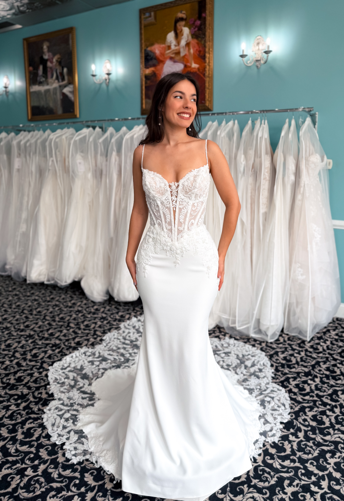 Heiress - Stella's Bridal A wedding gown from Stella's Private Collection featuring exclusive bridal design elements such as intricate lace, elegant draping, luxurious fabrics, and timeless silhouettes. Each gown is uniquely curated and available exclusively at Love it at Stella's Bridal.