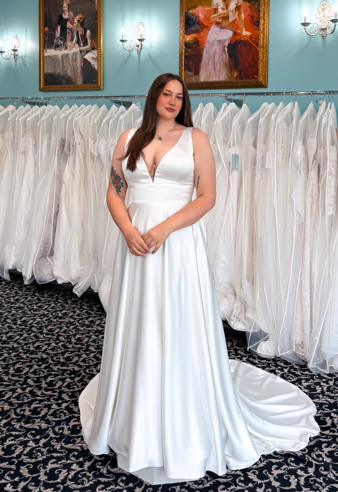Kismet - Stella's Bridal A wedding gown from Stella's Private Collection featuring exclusive bridal design elements such as intricate lace, elegant draping, luxurious fabrics, and timeless silhouettes. Each gown is uniquely curated and available exclusively at Love it at Stella's Bridal.