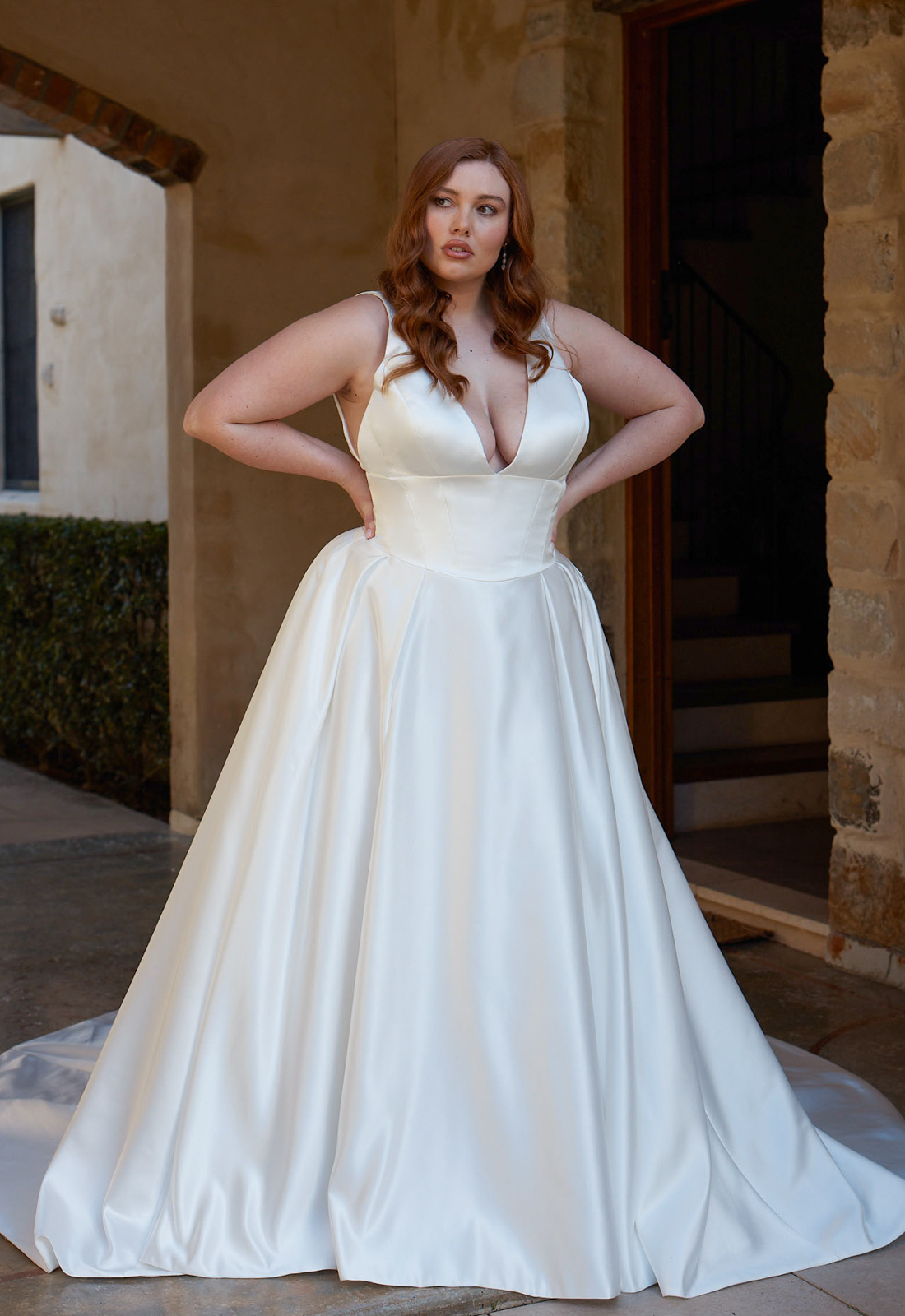 Navy - Stella's Bridal Navy by Madi Lane V-neck Satin A-line Wedding Dress at Love it at Stella's Bridal Shop in Westminster Maryland