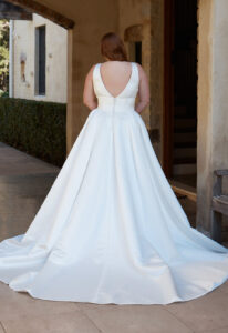 Navy - Stella's Bridal Navy by Madi Lane V-neck Satin A-line Wedding Dress at Love it at Stella's Bridal Shop in Westminster Maryland