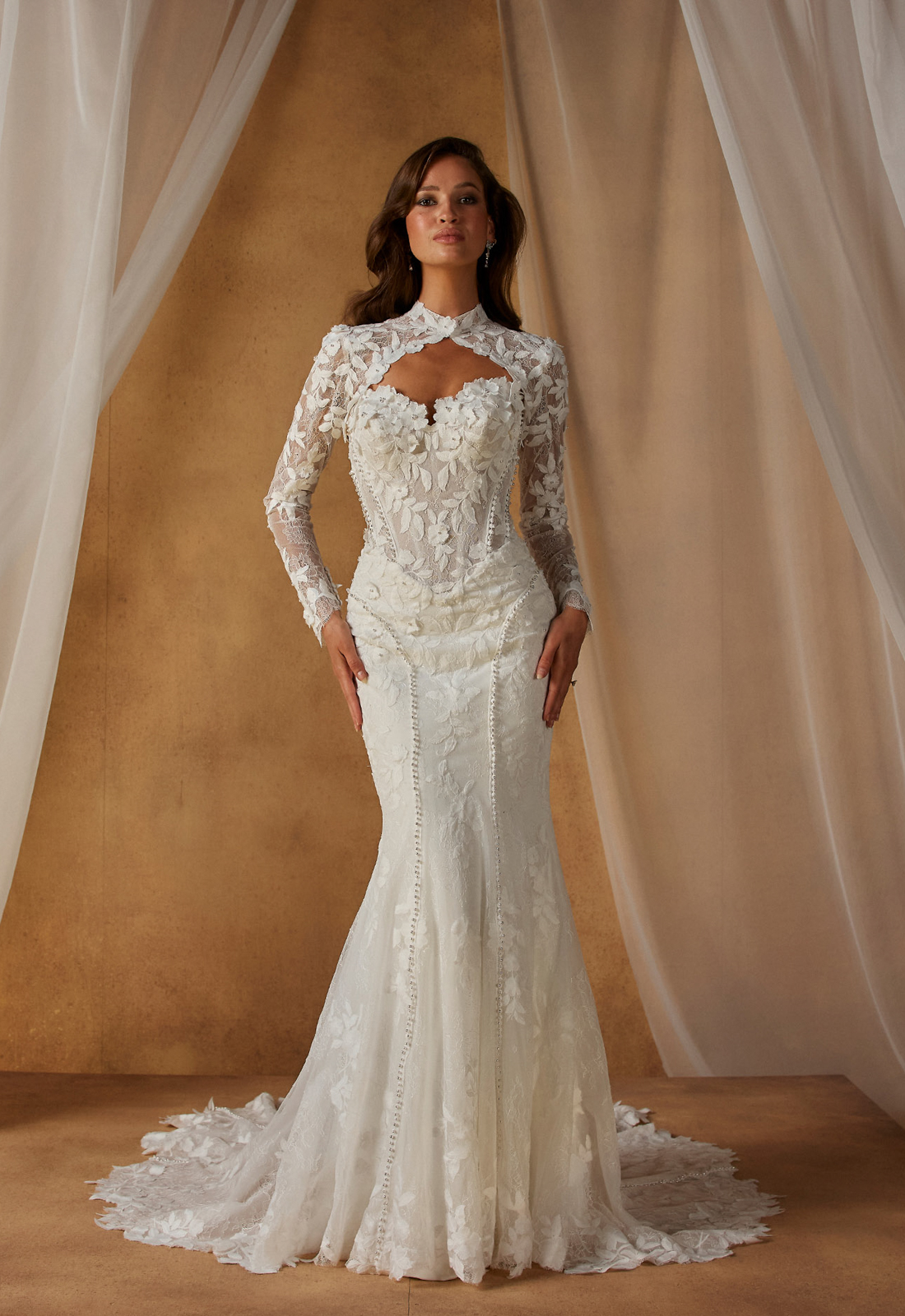 Nuri - Stella's Bridal Nuri by Madi Lane Dramatic Lace fit and flare Wedding Dress at Love it at Stella's Bridal Shop in Westminster Maryland